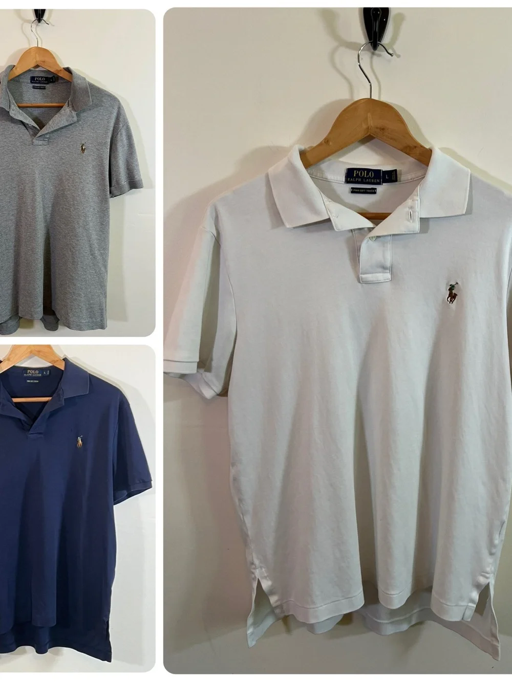 Polo Ralph Lauren Mens Large Polo Shirt Lot of 3 Pony Logo Gray Navy White